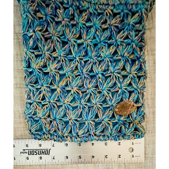 Capelli - Straw Crossbody Purse - Brown Beaded Strap - Blue Metallic - EUC - Picture 4 of 6